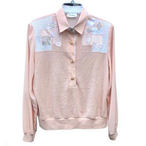 Philippe Marques True Vintage 1/4 Button Pullover Pink Light Knit Sweater EUC 12